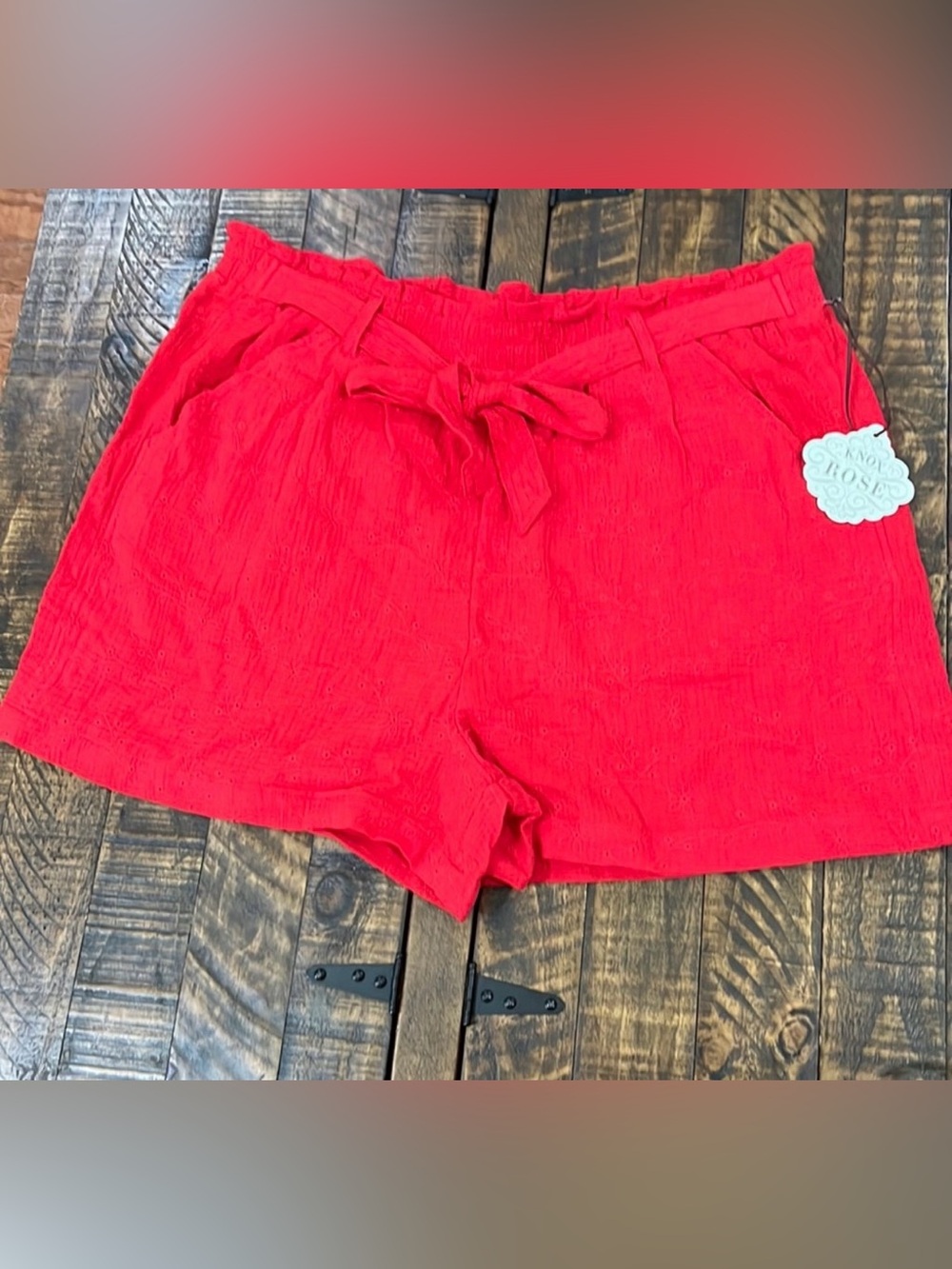 Knox Rose Tie front elastic waist paper pag casual shorts in rebel Red size 2X - Picture 3 of 11